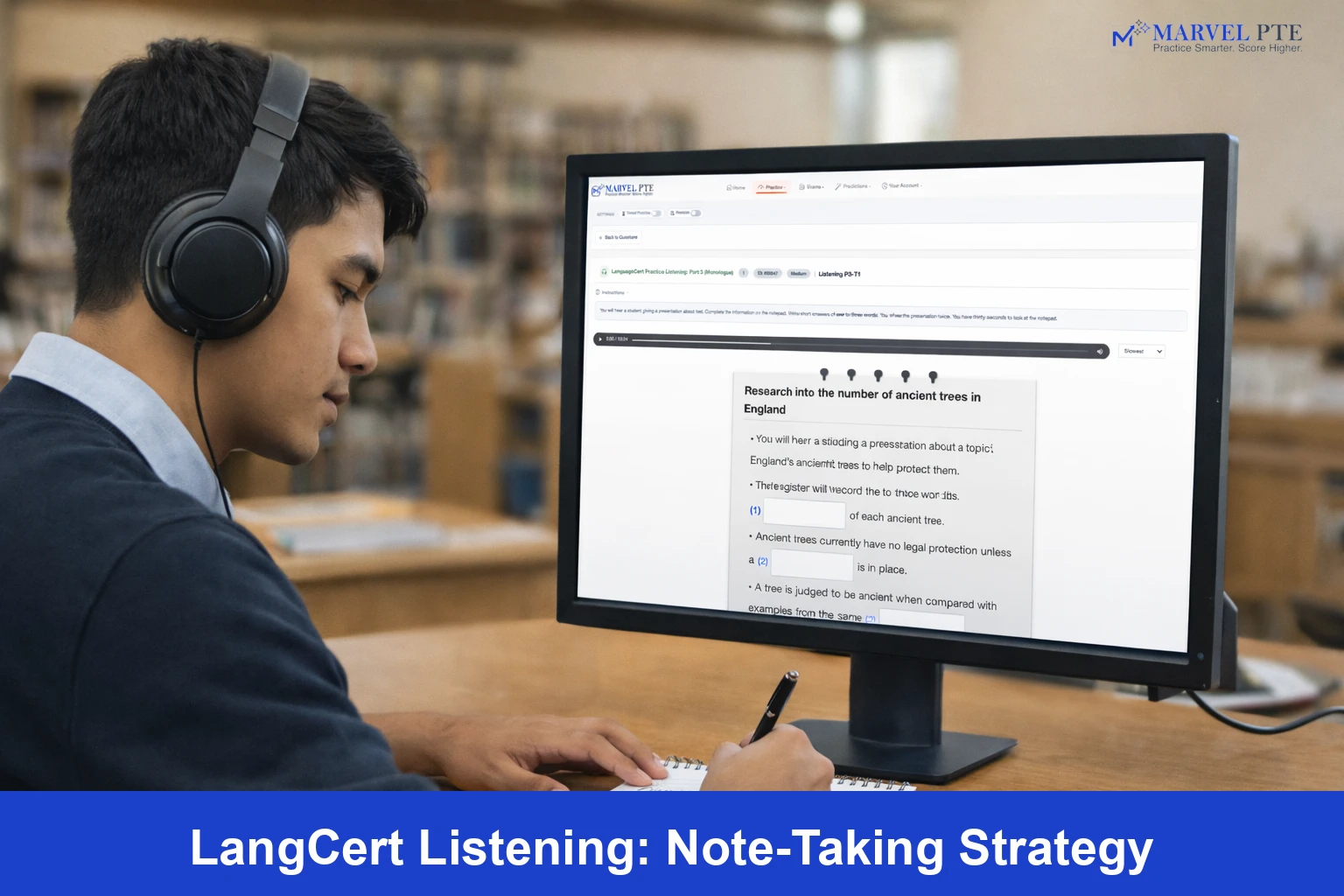 LanguageCert Listening Part 3 note-taking strategy