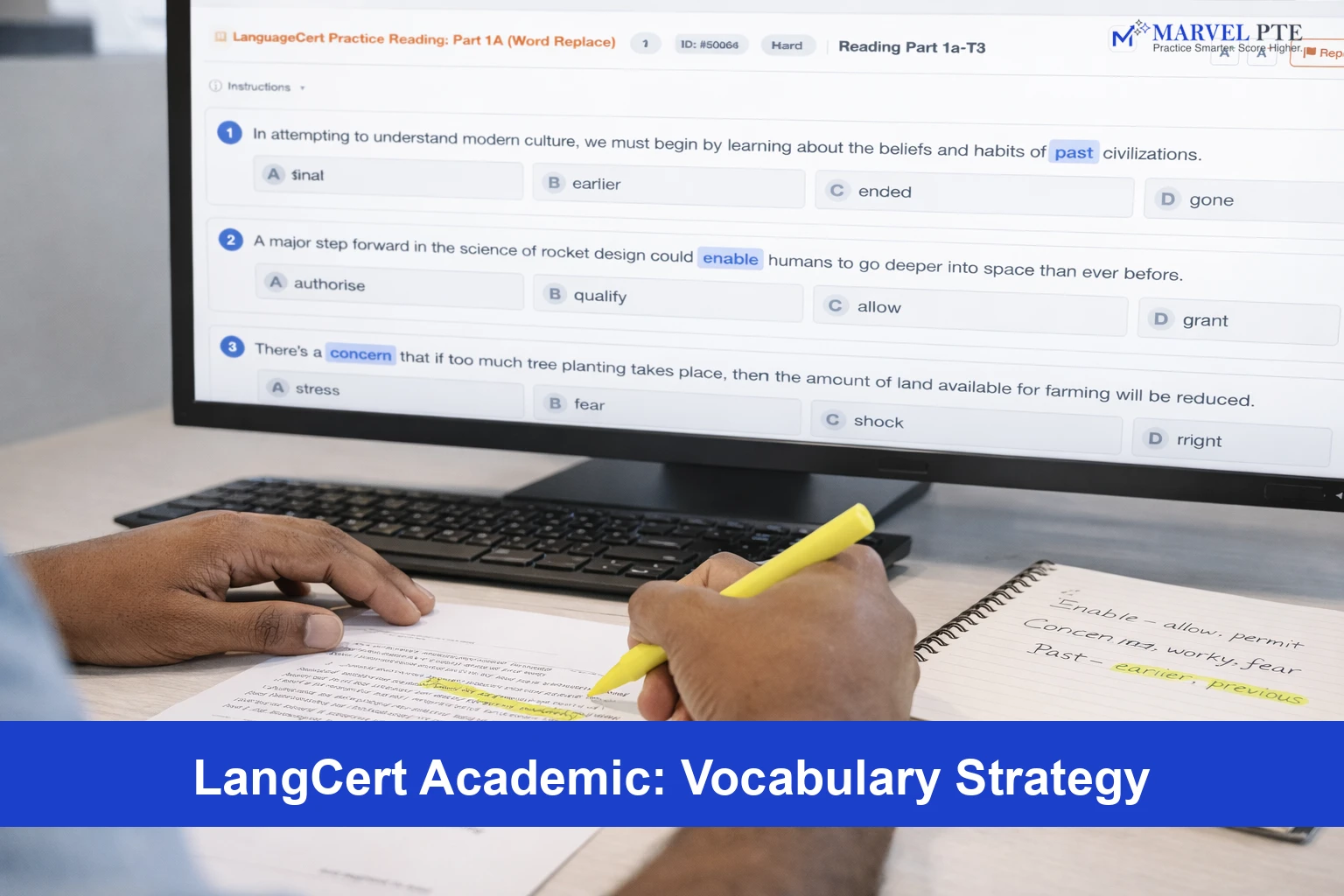 Student practicing vocabulary strategies for LanguageCert Reading