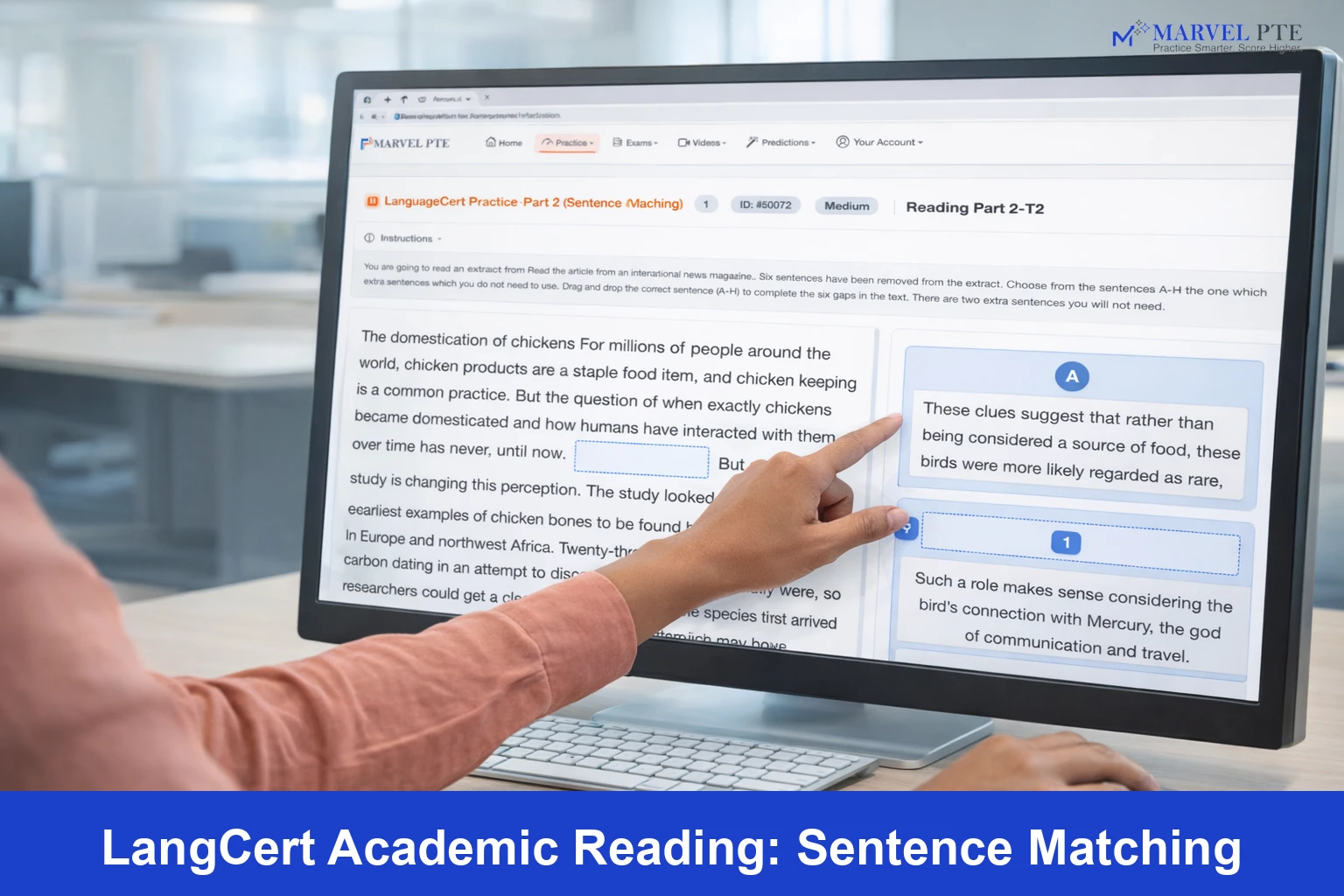 LanguageCert Reading Part 2 sentence matching interface