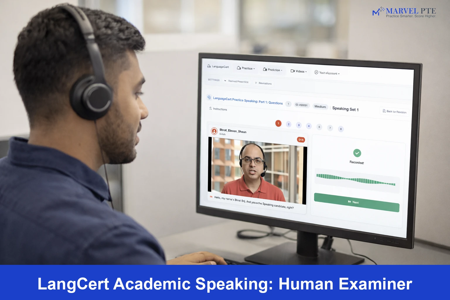 Student in a video call with LanguageCert speaking examiner at test centre