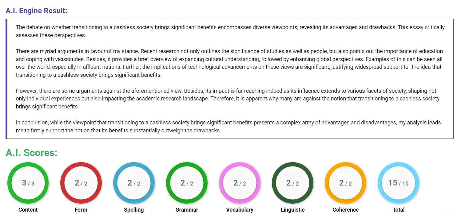 AI assessment screenshot for Is a Cashless Society Realistic?
