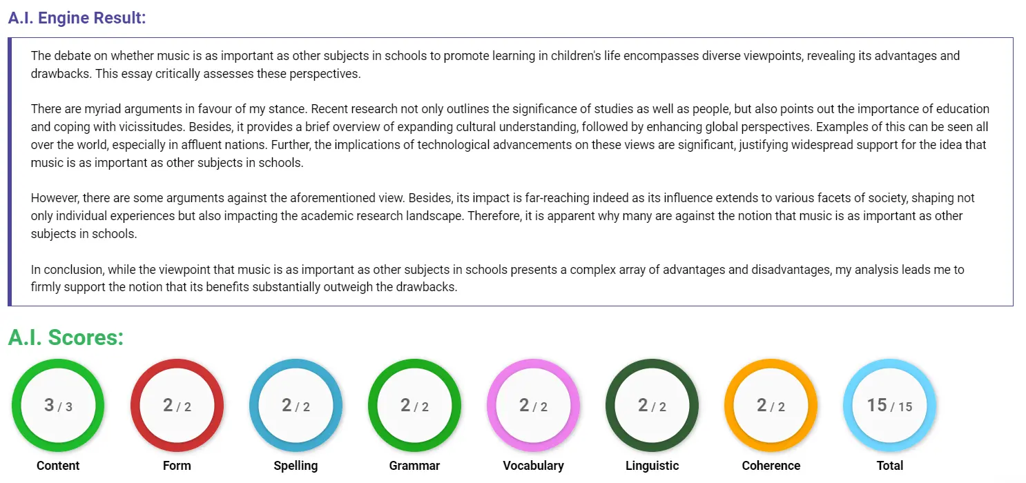 AI assessment screenshot for Is Music as Important as Other School Subjects?