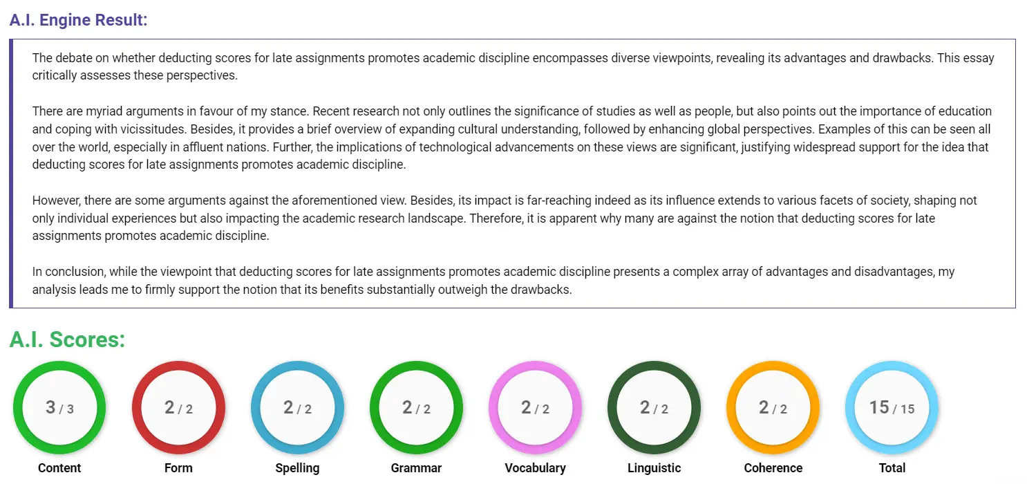 AI assessment screenshot for Impact of Late Assignments on Student Scores