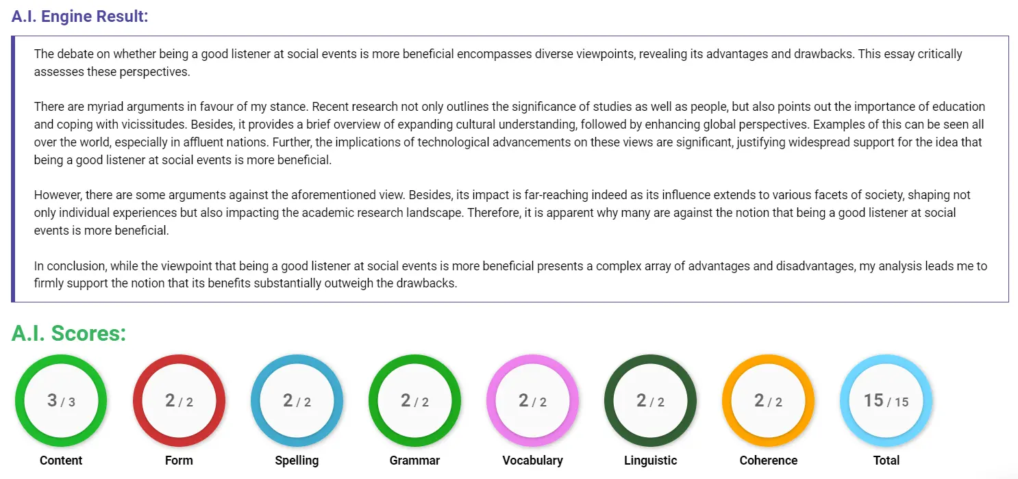 AI assessment screenshot for Good Talker or Good Listener at Social Events?