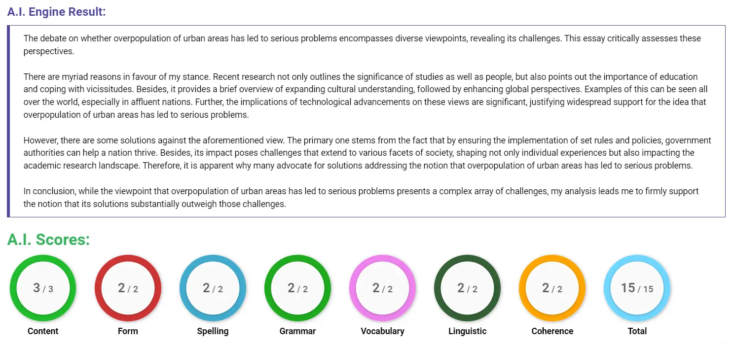 AI assessment screenshot for Urban Overpopulation and Its Challenges