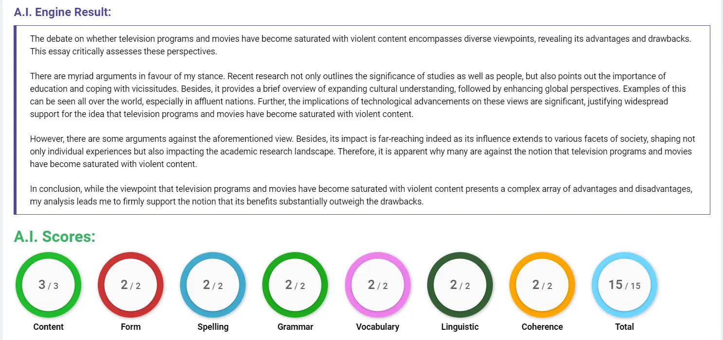 AI assessment screenshot for Violence in Television and Movies