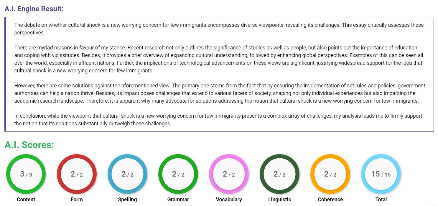 AI assessment screenshot for Cultural Shock Among Immigrants