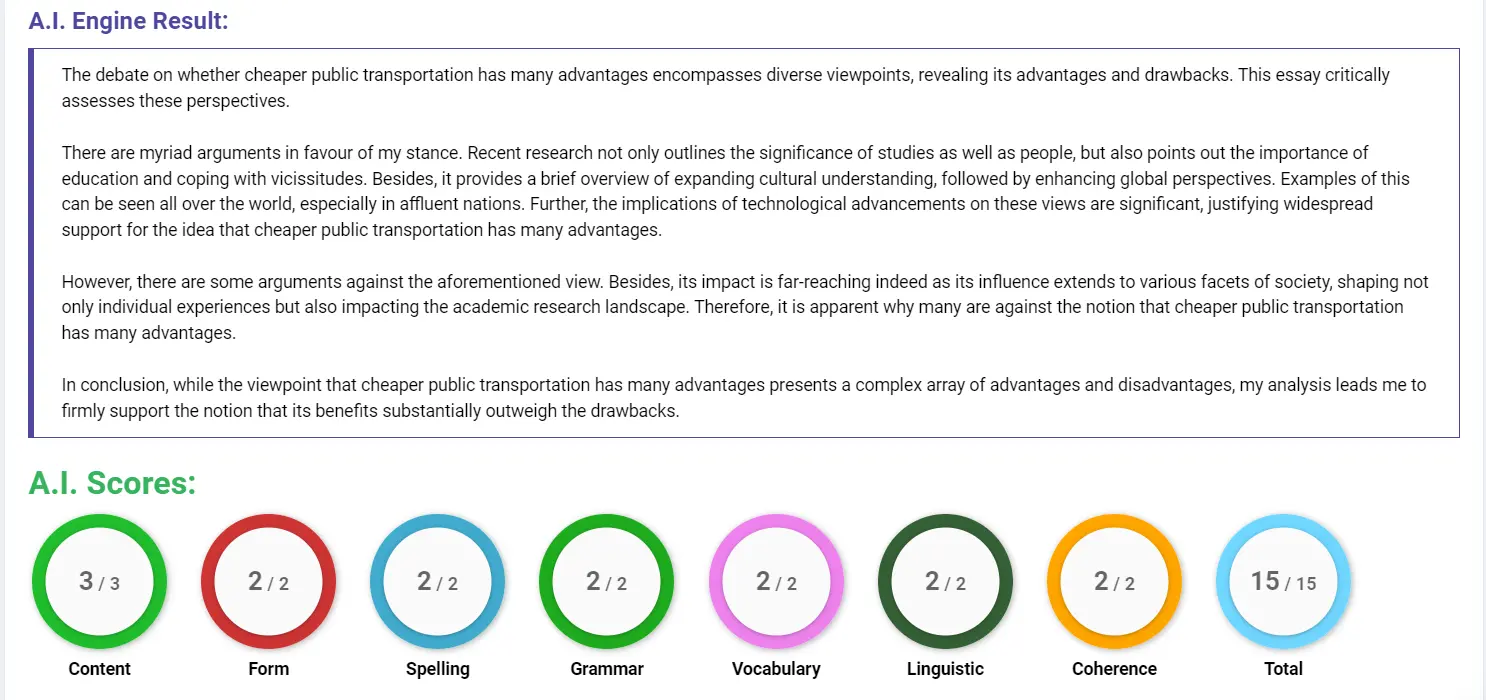 AI assessment screenshot for Benefits of Cheaper Public Transportation