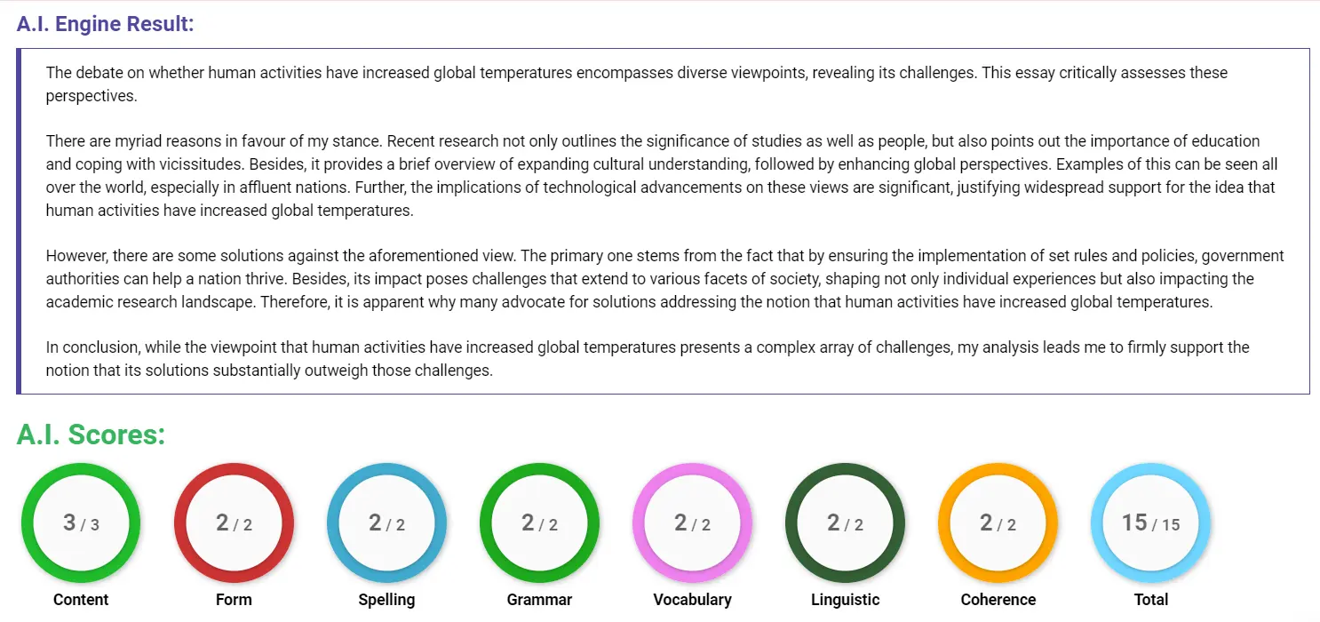 AI assessment screenshot for Human Activities and Global Warming