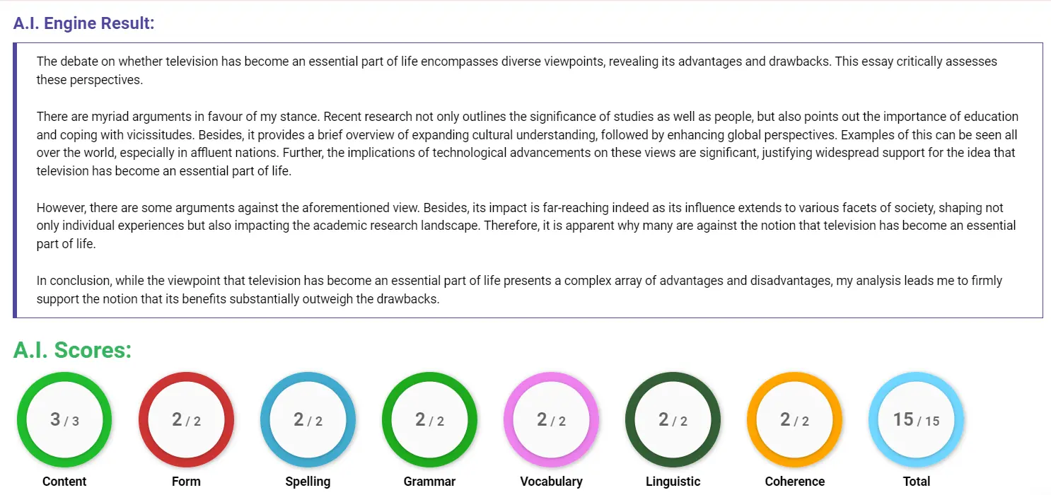 AI assessment screenshot for Is Television Essential in Our Lives?