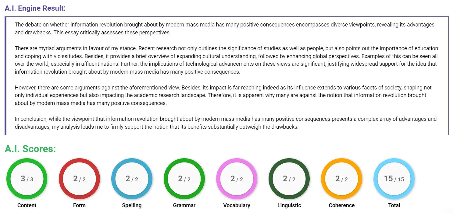 AI assessment screenshot for Impact of Modern Mass Media on Society