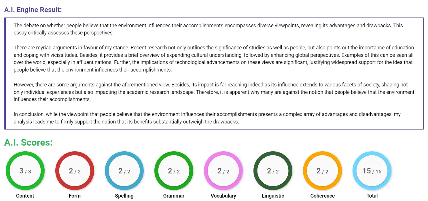 AI assessment screenshot for Does Environment Affect Personal Success?