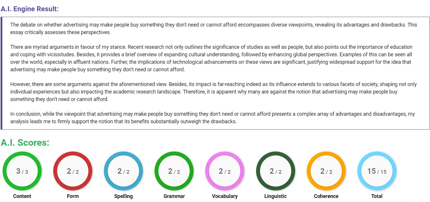 AI assessment screenshot for Advertising: Helpful Information or Unneeded Pressure?