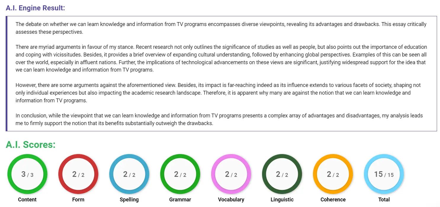AI assessment screenshot for Functions of Television in Our Lives
