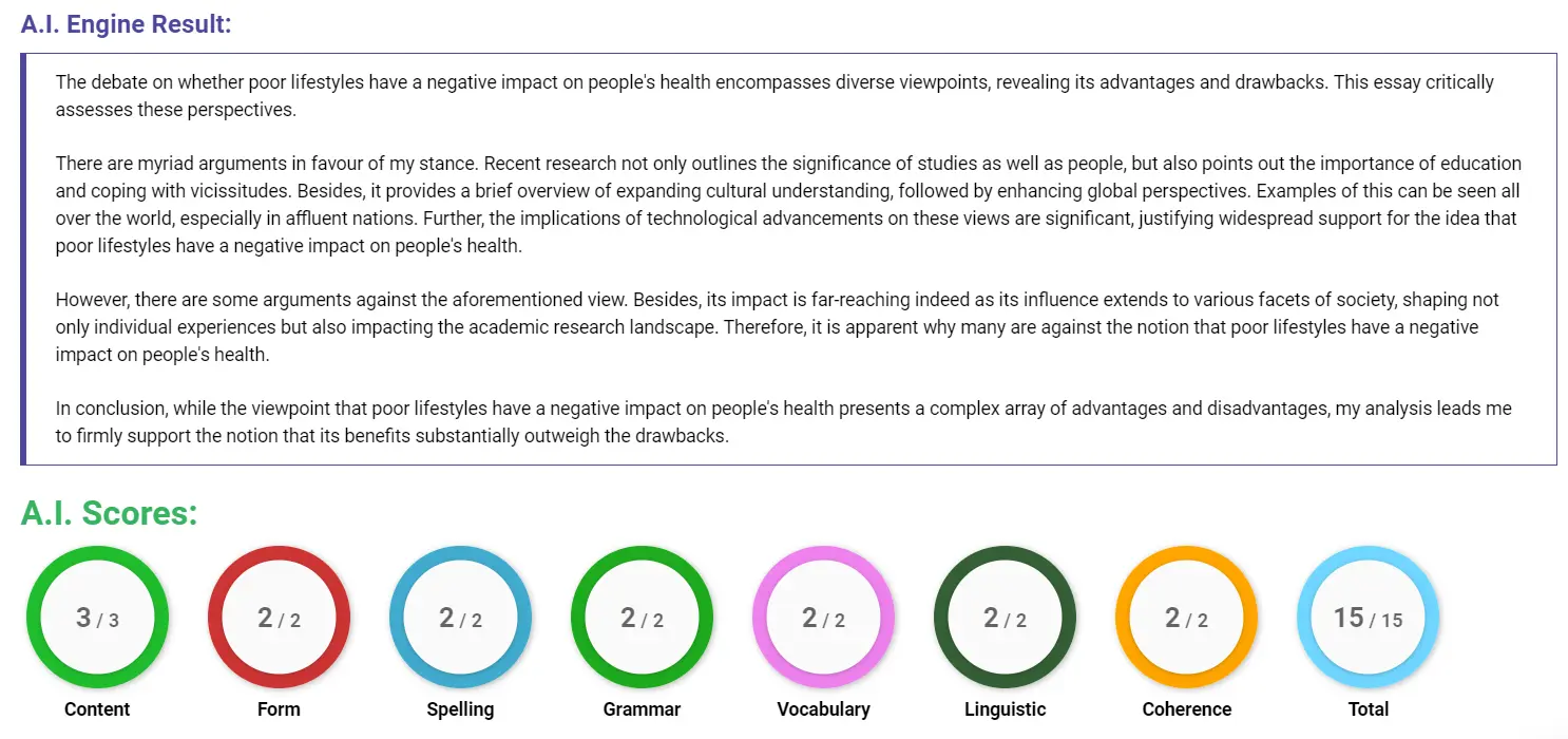 AI assessment screenshot for Unhealthy Lifestyles and Government Support