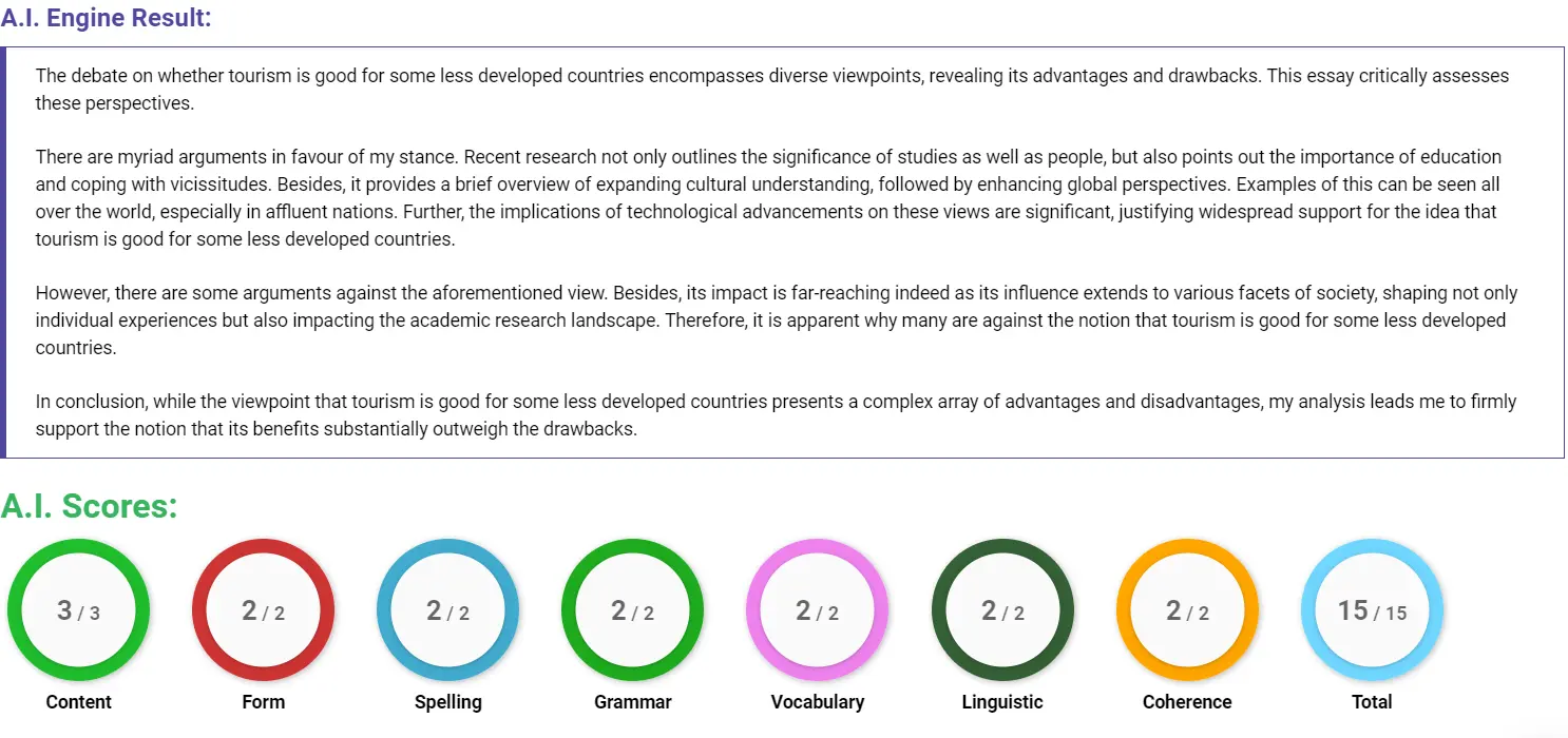 AI assessment screenshot for Is Tourism Beneficial for Less Developed Countries?