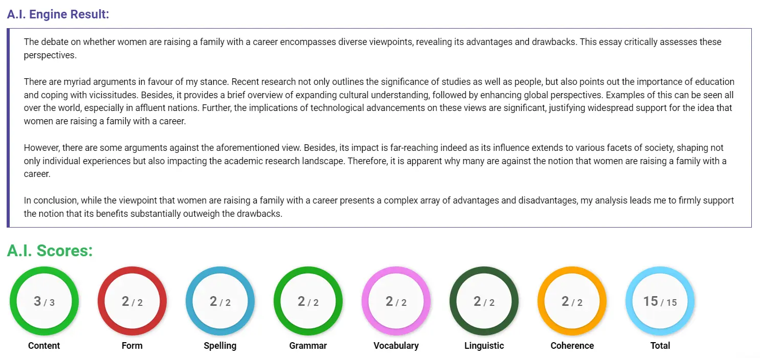 AI assessment screenshot for Balancing Career and Family for Women