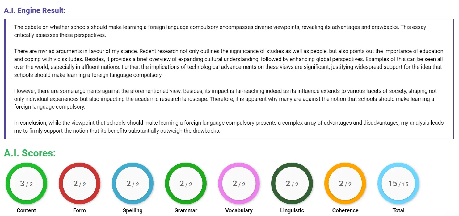 AI assessment screenshot for Should Learning a Foreign Language Be Required in Schools?