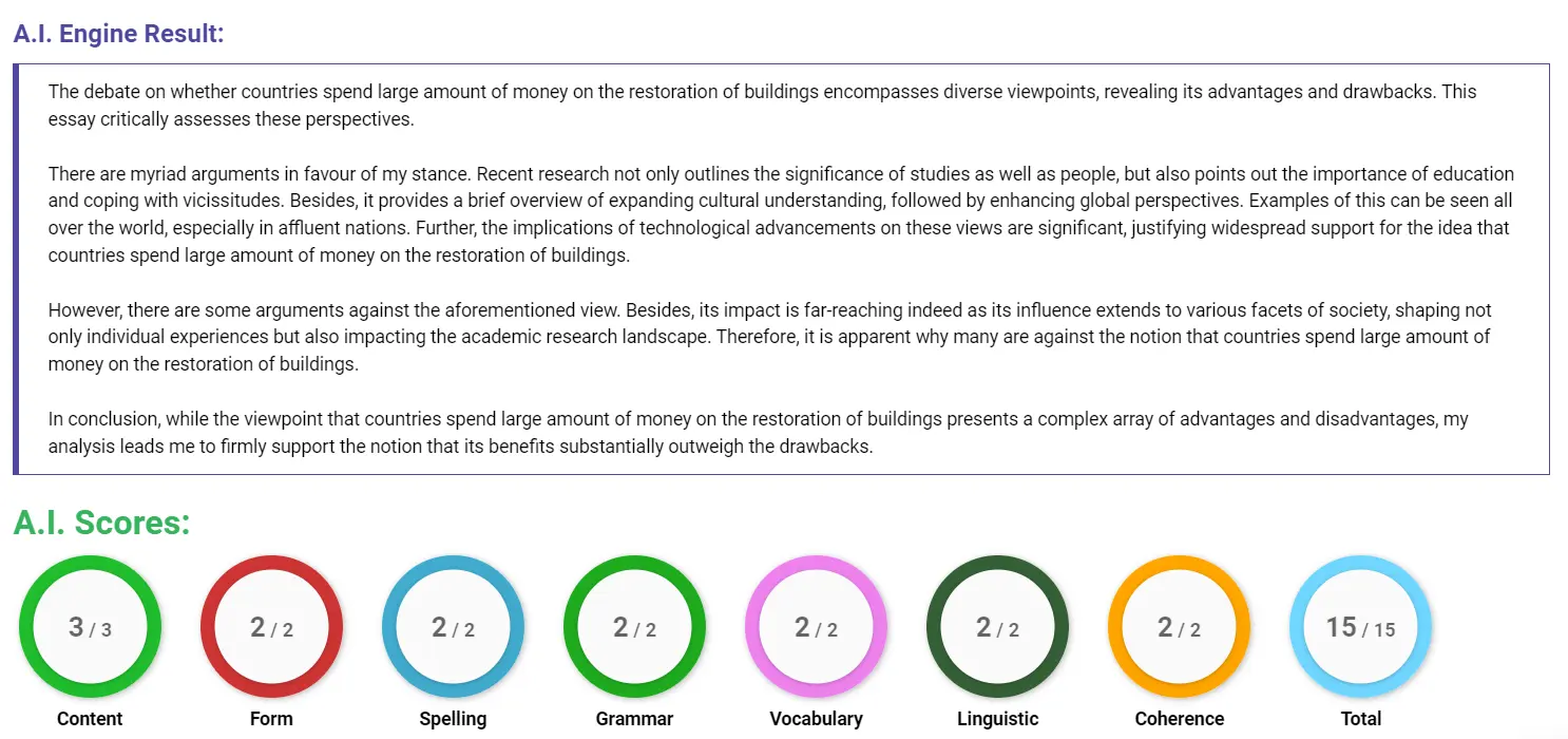 AI assessment screenshot for Restoring Buildings vs. Modern Housing