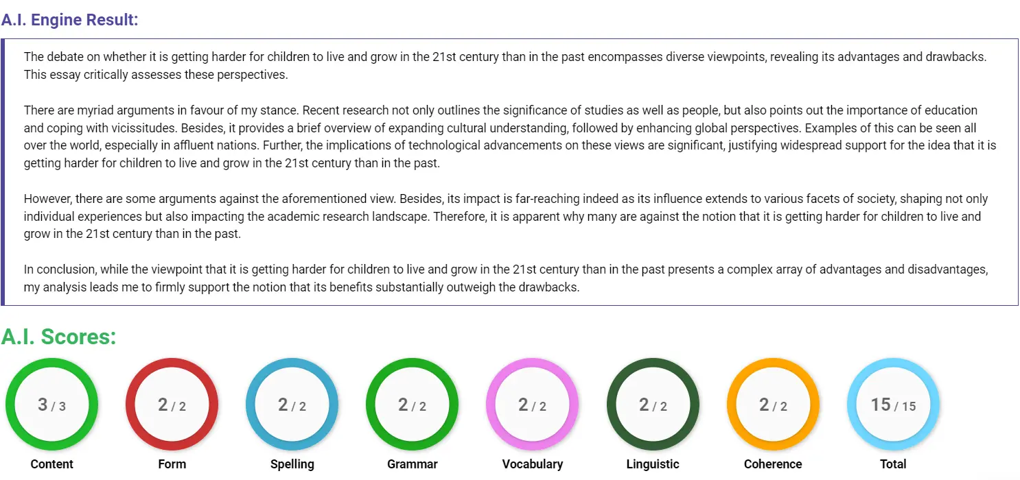 AI assessment screenshot for Are Children Struggling More in the 21st Century?