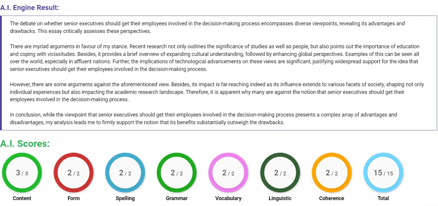 AI assessment screenshot for Involving Employees in Decision-Making: Good or Bad?