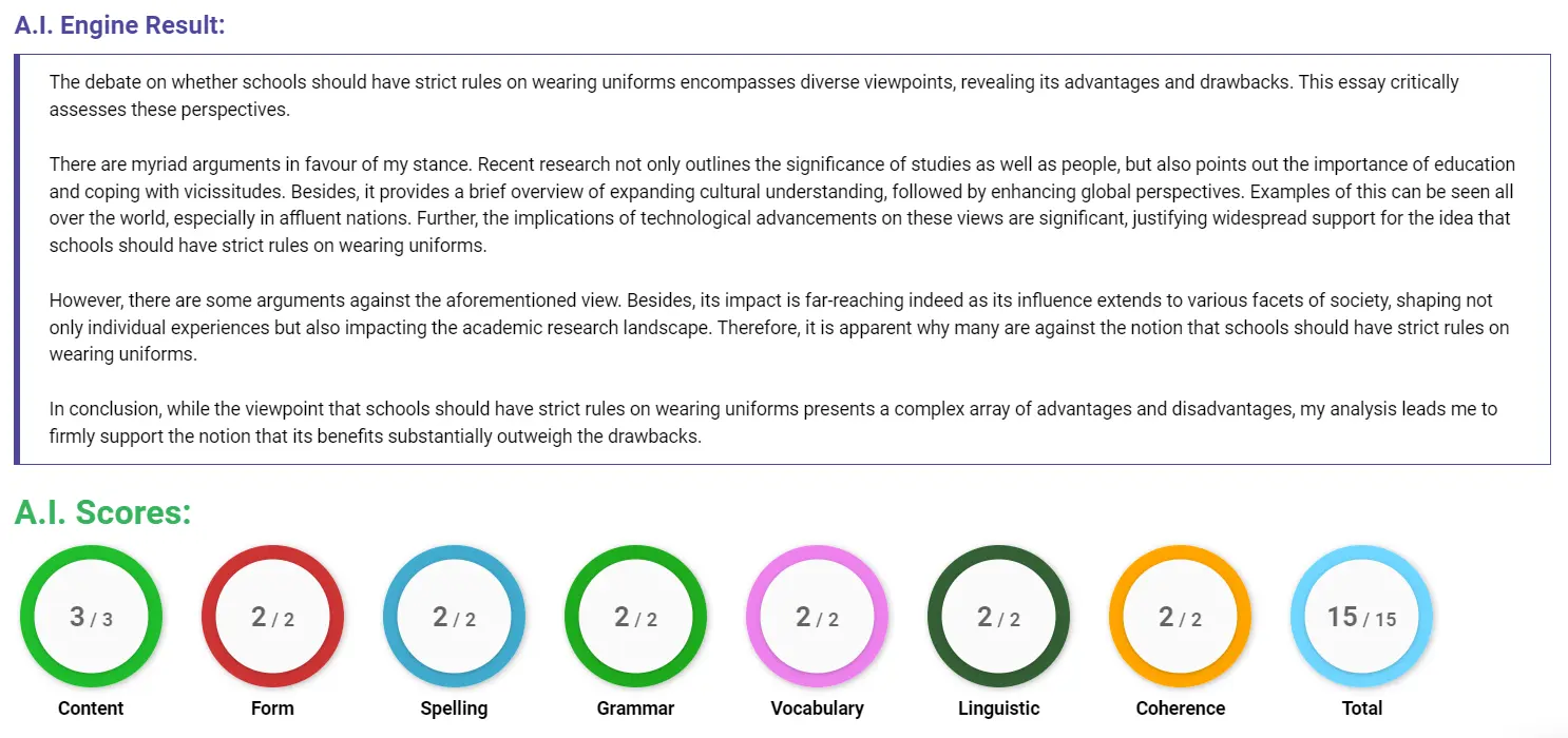 AI assessment screenshot for Should Schools Enforce Strict Uniform Rules?