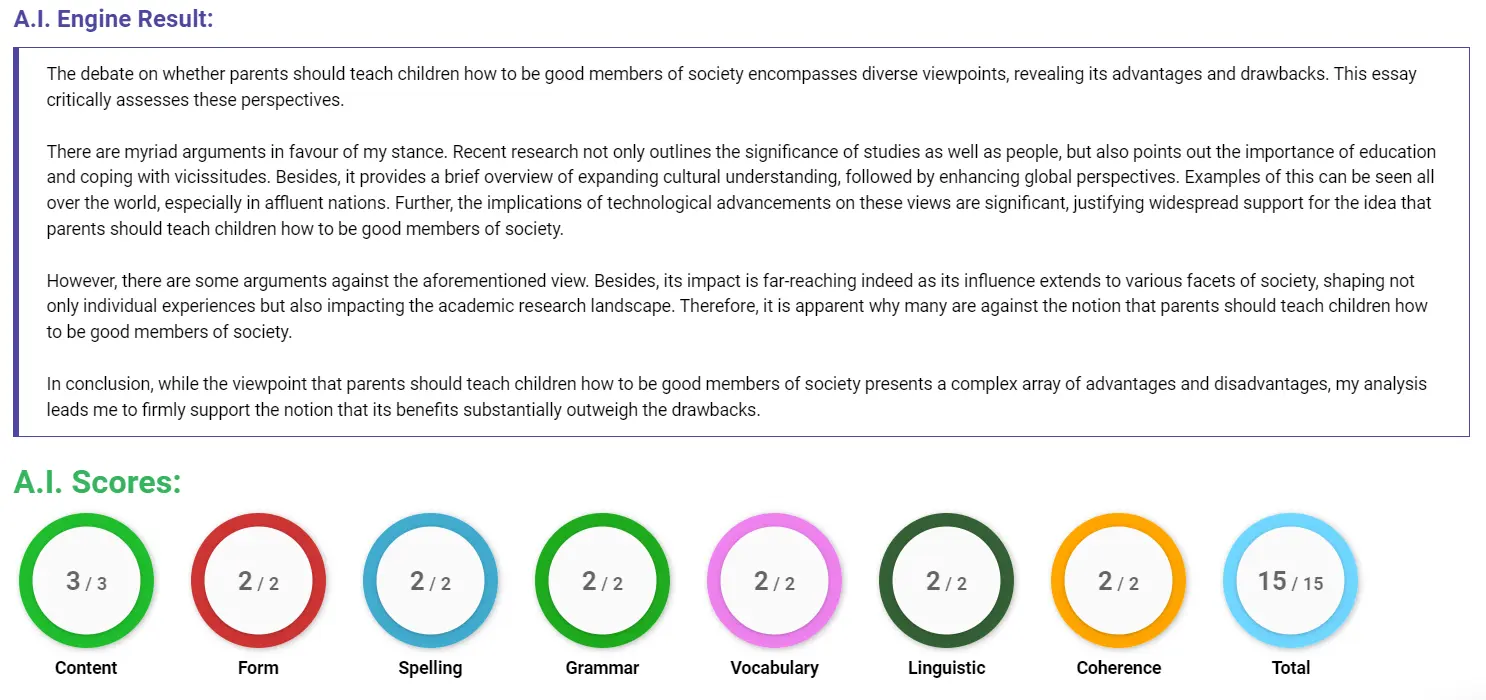 AI assessment screenshot for Who Should Teach Children to Be Good Citizens?