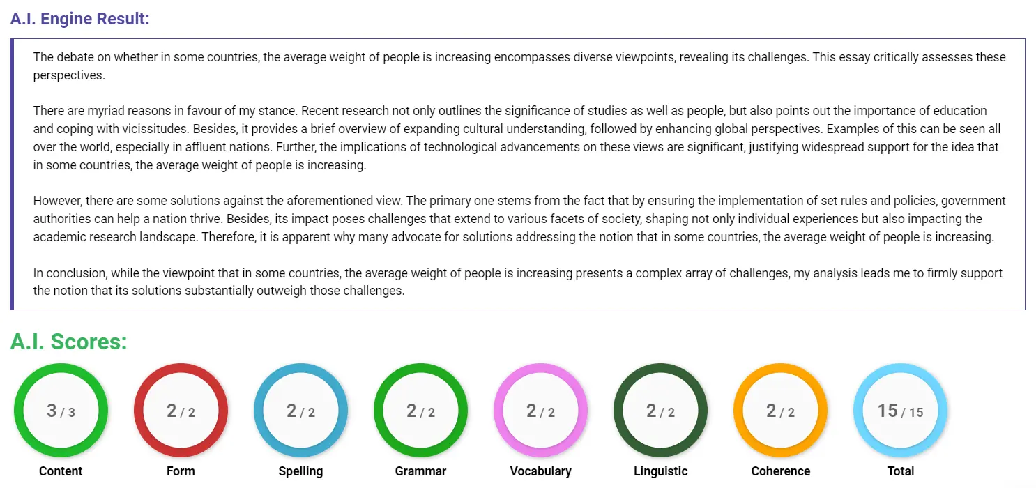 AI assessment screenshot for Causes of Rising Weight and Decreasing Health