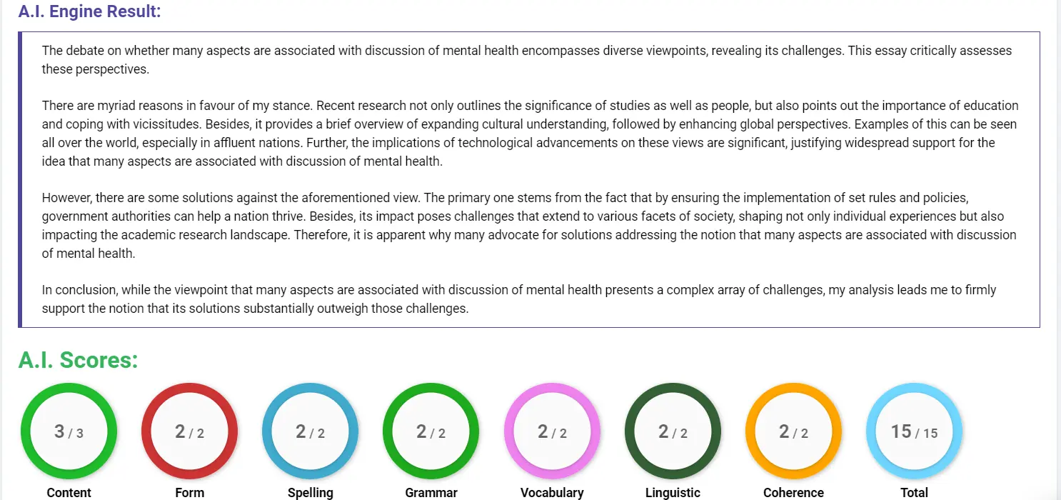 AI assessment screenshot for Challenges of Discussing Mental Health