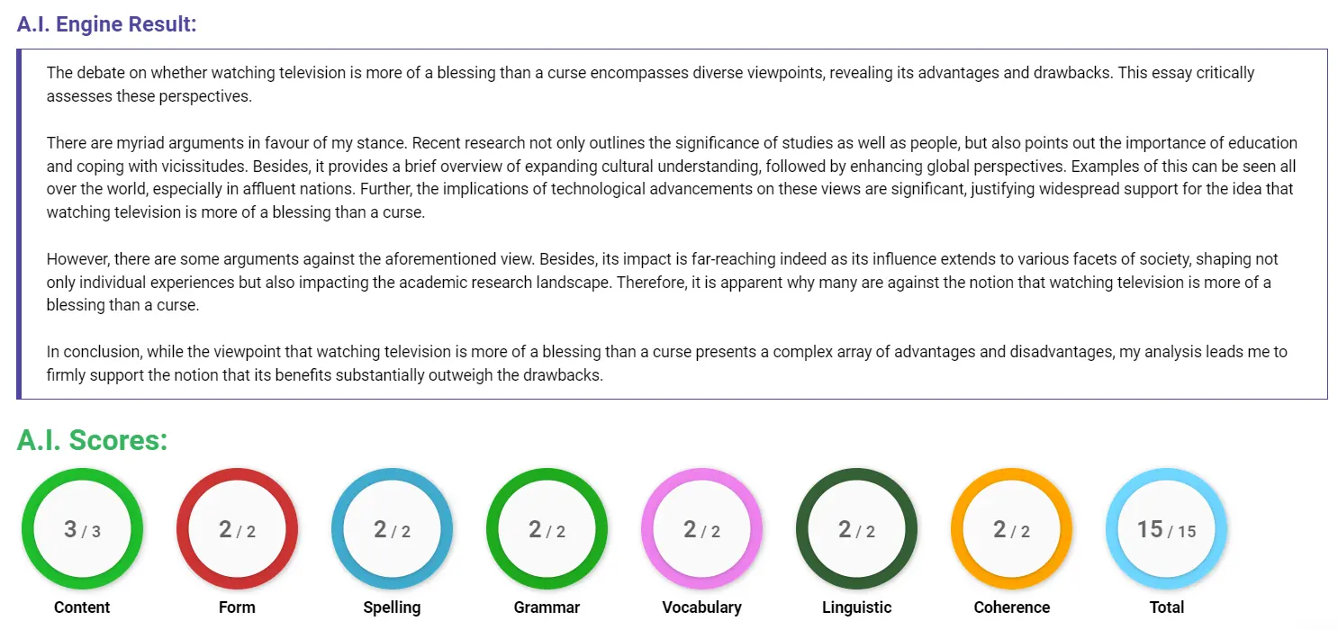 AI assessment screenshot for Is Television a Blessing or a Curse?