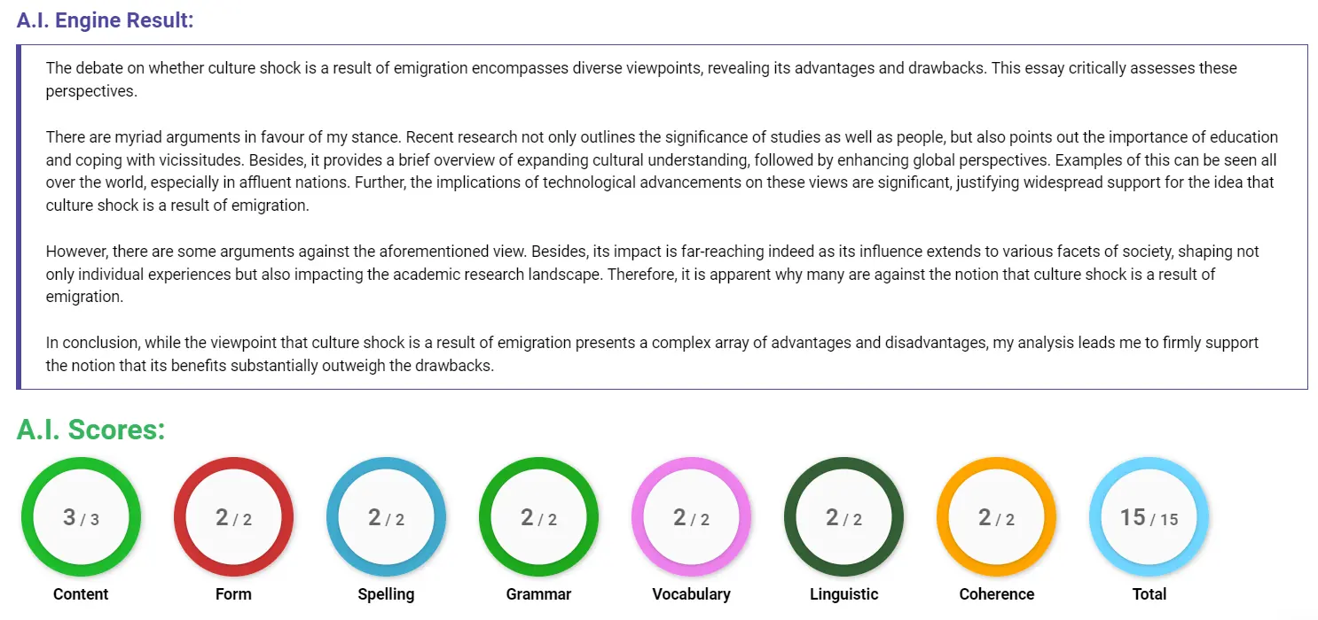 AI assessment screenshot for Positives and Negatives of Emigration