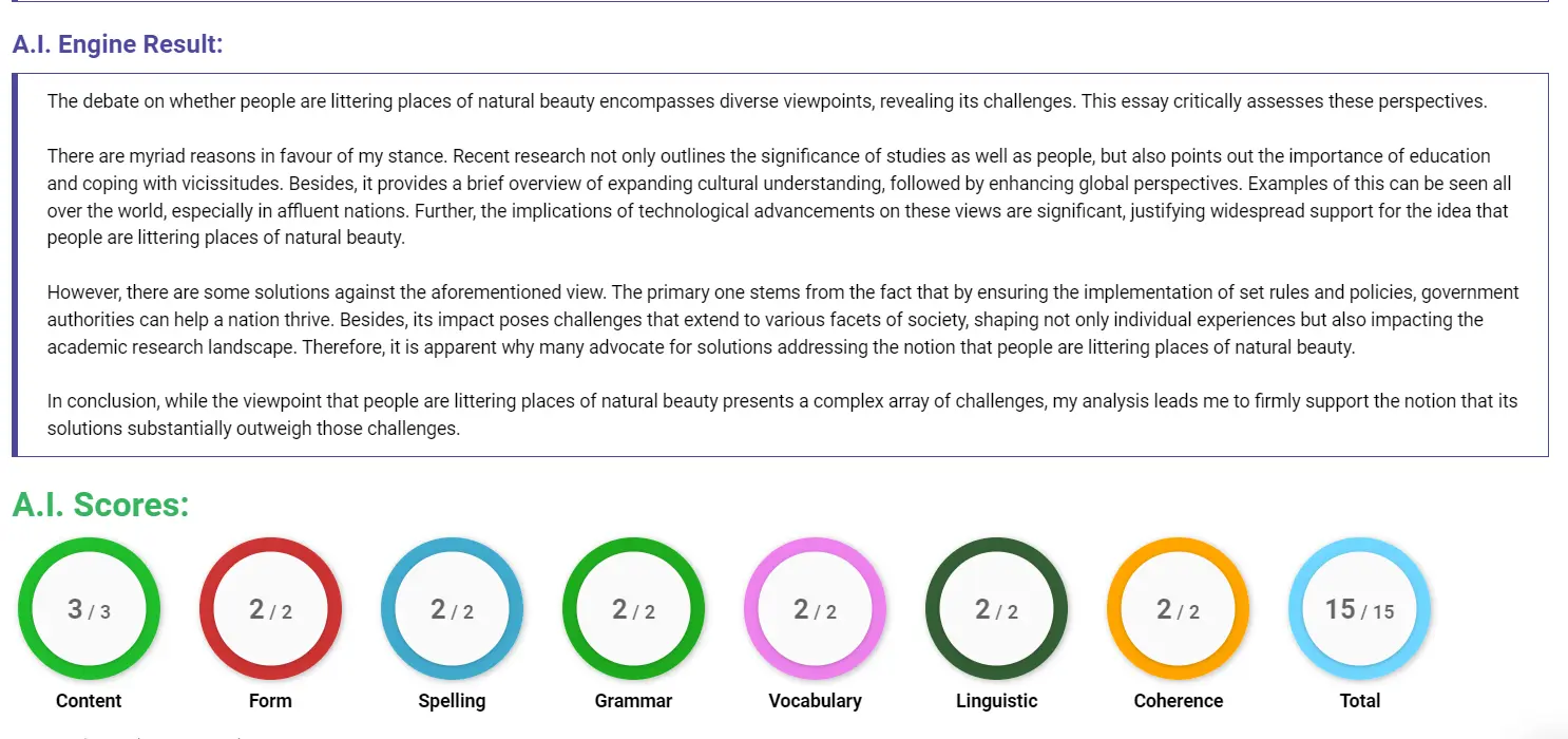 AI assessment screenshot for Littering in Natural Beauty Spots
