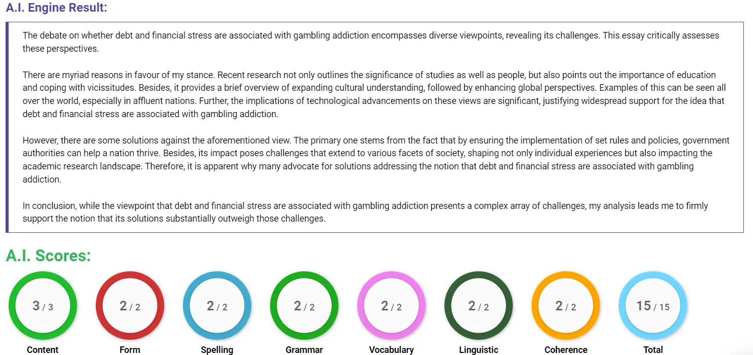 AI assessment screenshot for Problems and Solutions of Gambling