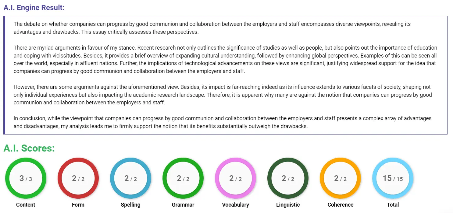 AI assessment screenshot for Collaboration and Communication in Companies