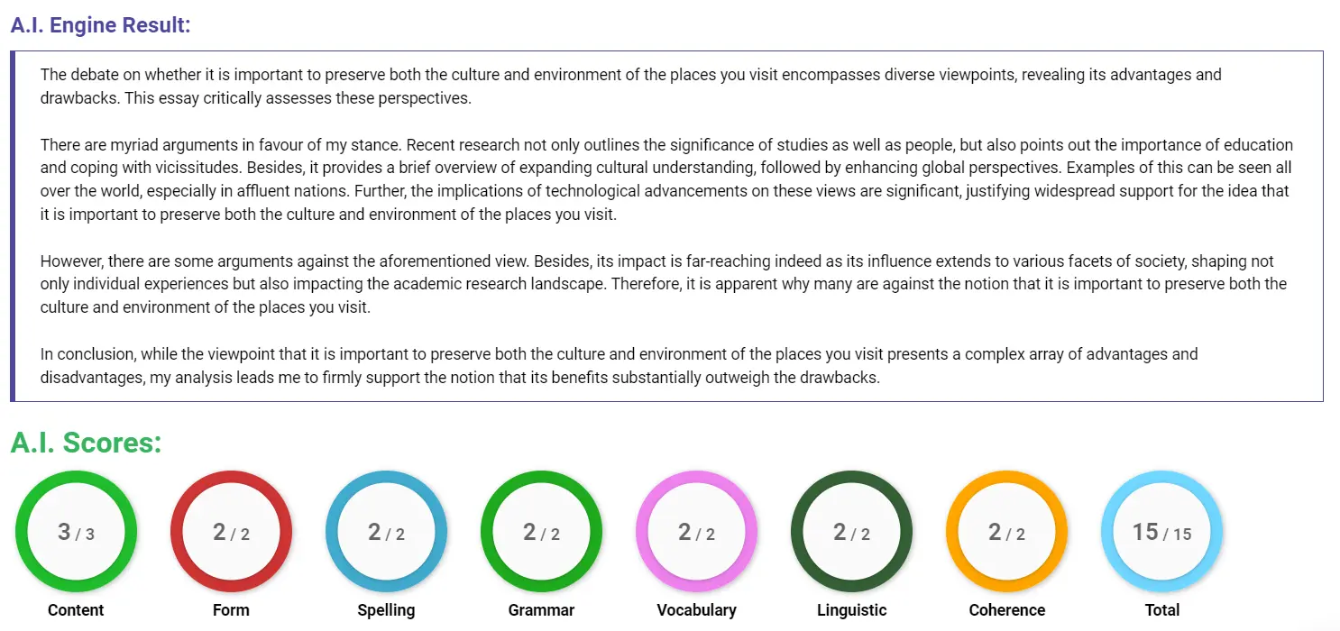 AI assessment screenshot for Can Tourists Be Responsible for Culture and Environment?