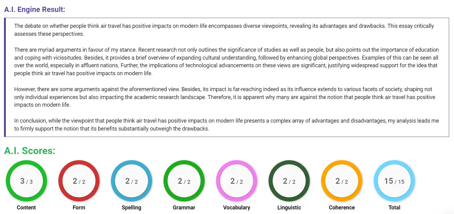 AI assessment screenshot for Air Travel: More Harmful or Helpful?