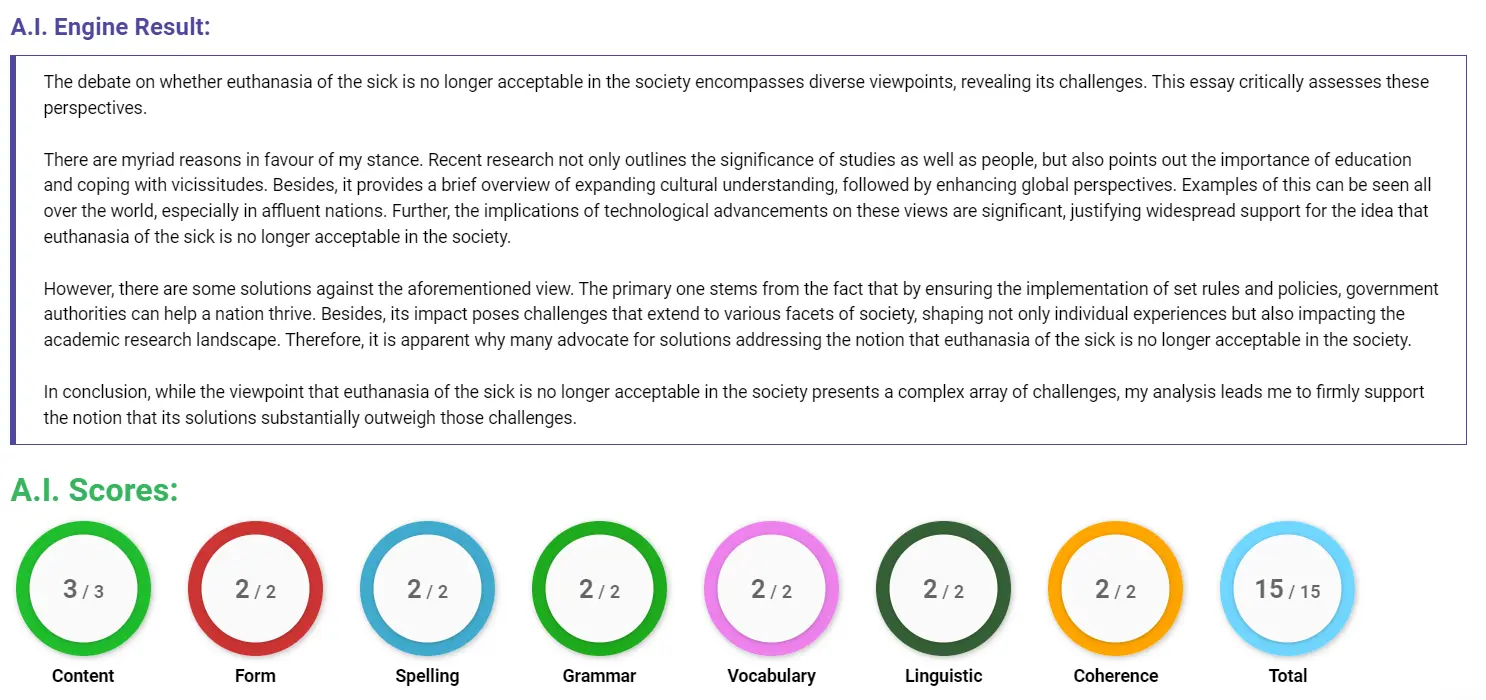 AI assessment screenshot for Is Euthanasia Acceptable in Society?