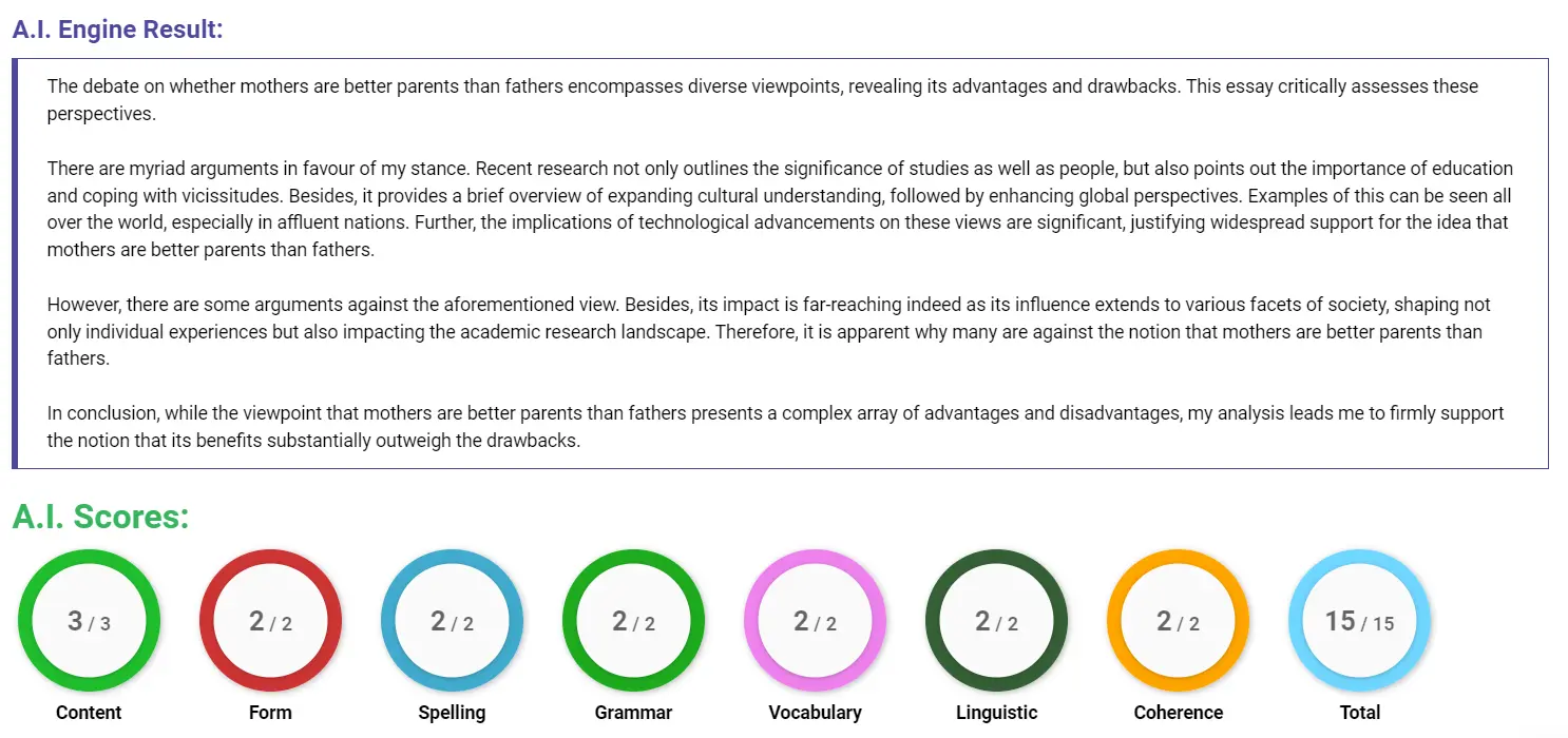 AI assessment screenshot for Are Mothers Better Parents than Fathers?