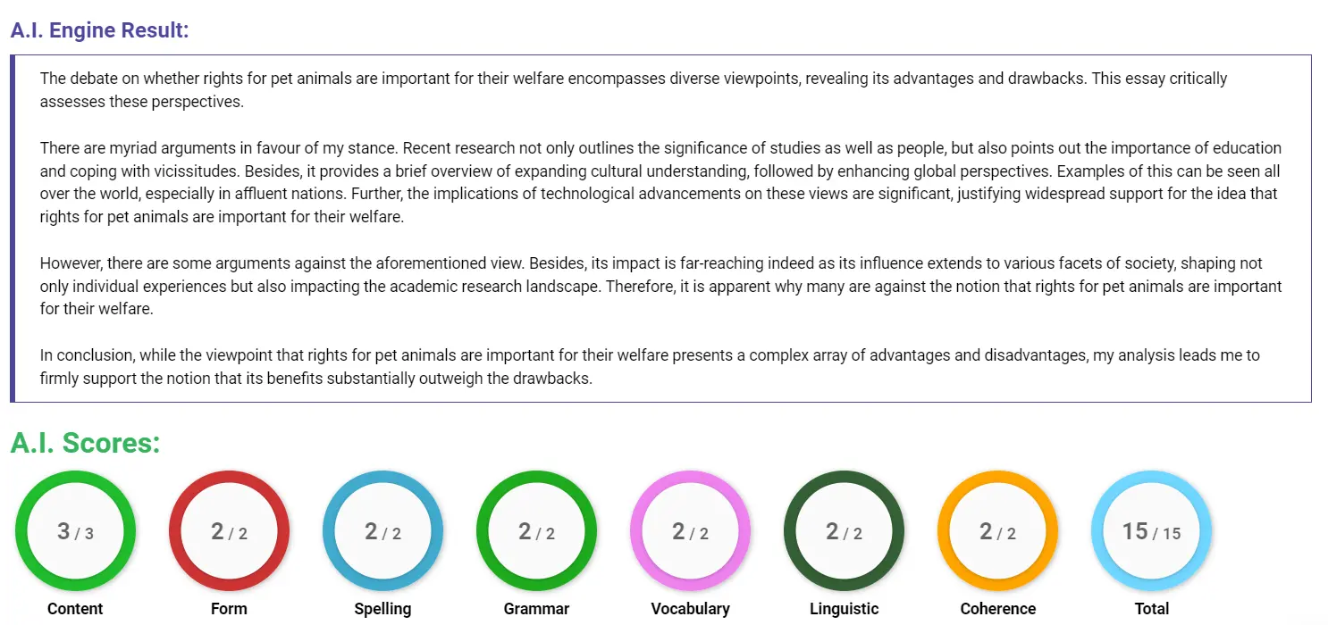 AI assessment screenshot for Are Animal Rights Most Important?