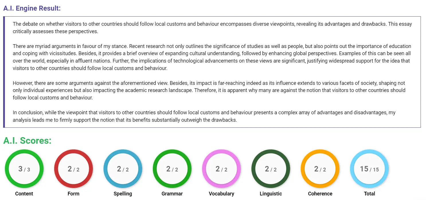 AI assessment screenshot for Should Visitors Follow Local Customs?