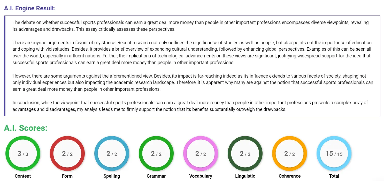 AI assessment screenshot for Earnings of Sports Professionals vs. Other Professions