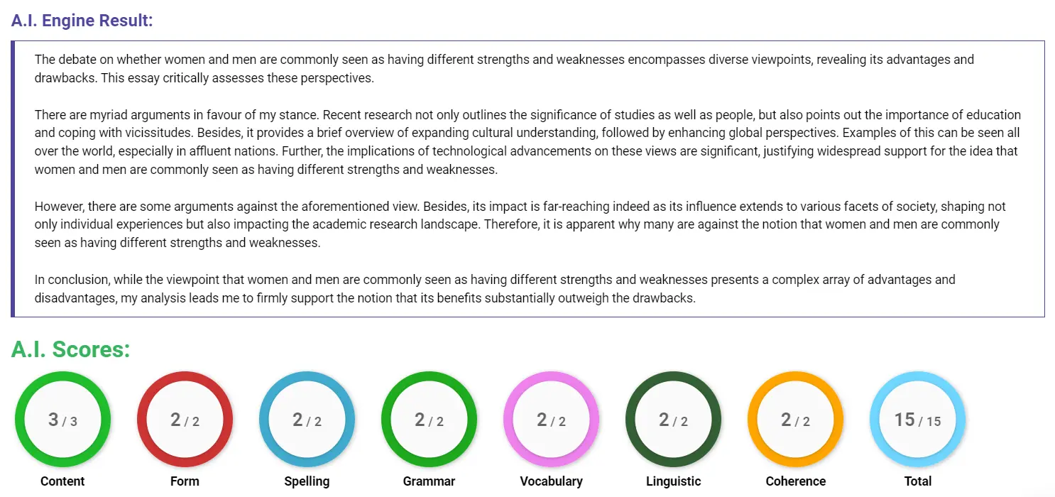 AI assessment screenshot for Gender Roles in Professions
