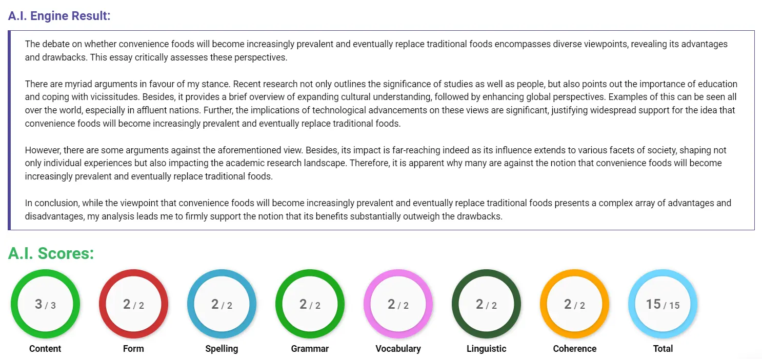 AI assessment screenshot for Will Convenience Foods Replace Traditional Foods?