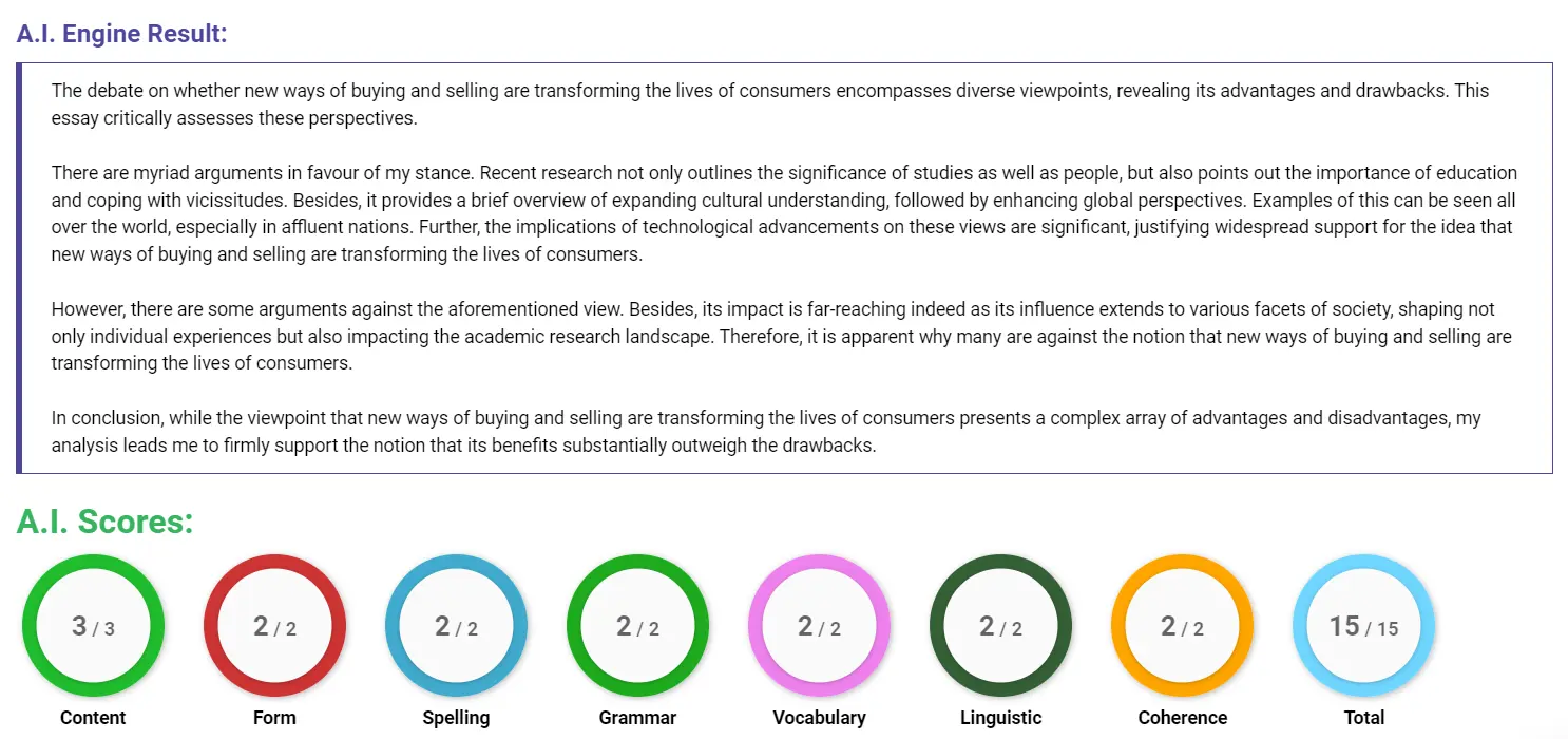 AI assessment screenshot for Impact of New Technologies on Consumers