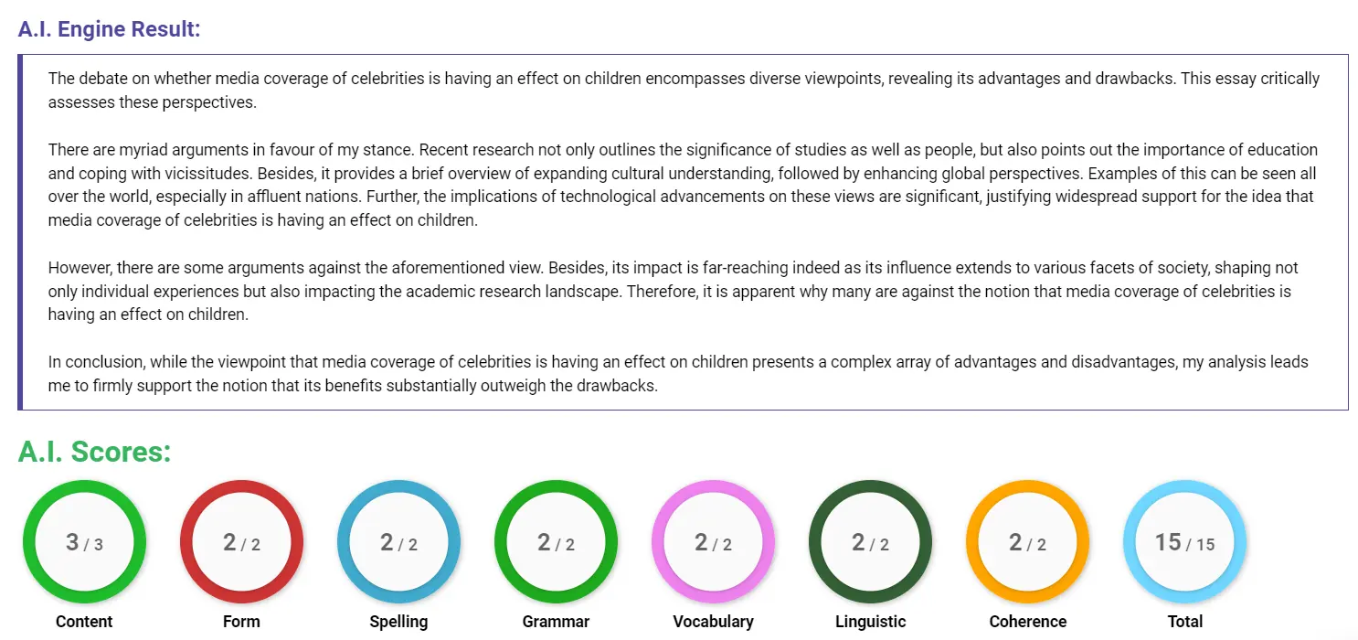 AI assessment screenshot for Impact of Celebrity Media on Children