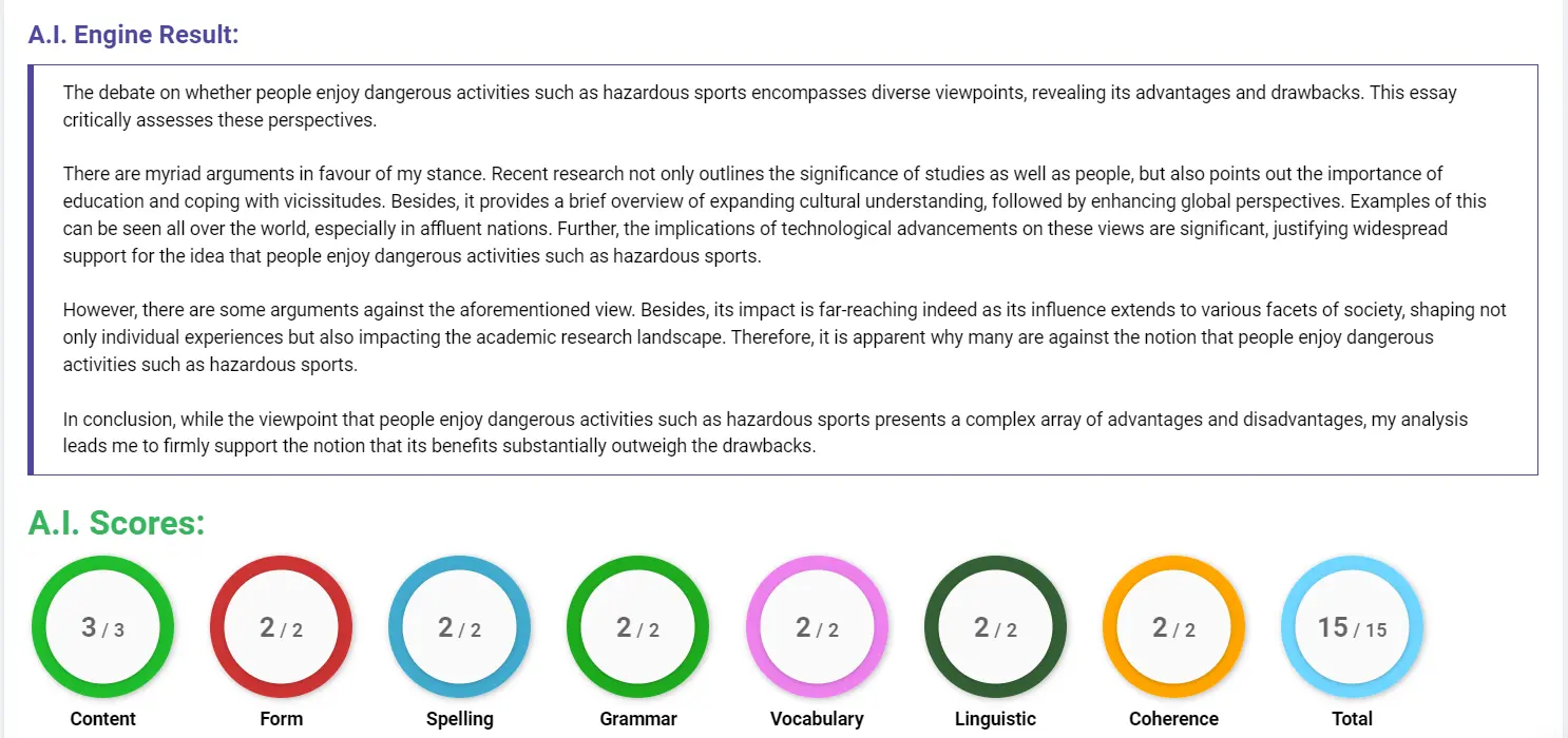 AI assessment screenshot for Why Do People Enjoy Dangerous Sports?
