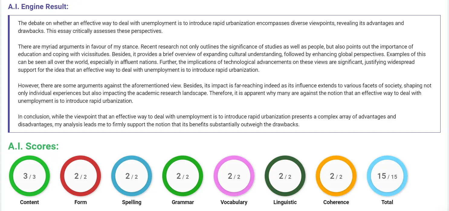 AI assessment screenshot for Is Rapid Urbanisation the Key to Solving Unemployment?
