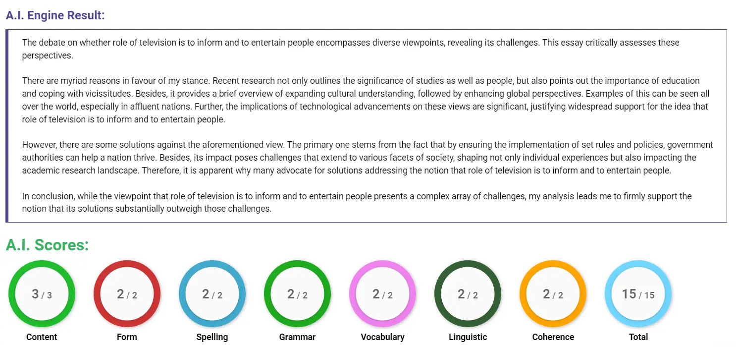 AI assessment screenshot for Is Informing or Entertaining More Important for TV?