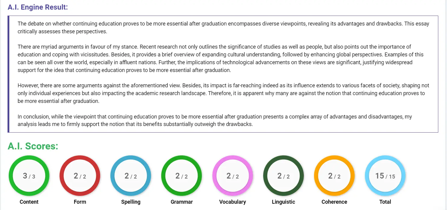 AI assessment screenshot for Job or Further Education After Graduation?