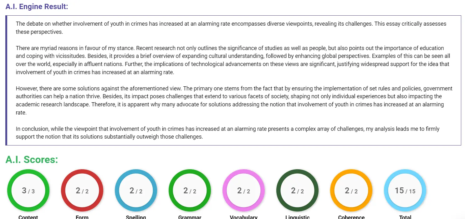 AI assessment screenshot for Youth Involvement in Crime Today